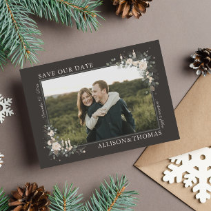Floral Pine Holiday Winter Christmas Wedding Save The Date