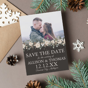 Floral Pine Holiday Winter Christmas Wedding Save The Date