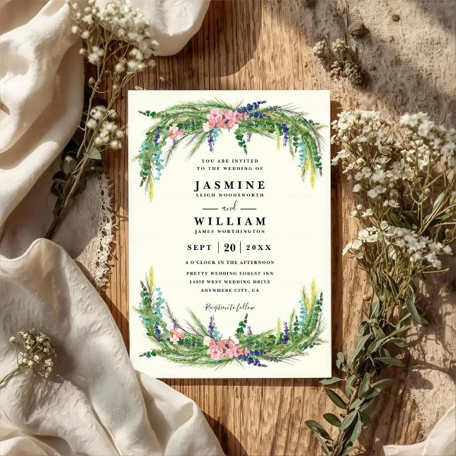 Floral Pine Rustic Country Elegant QR Code Wedding Invitation (Creator Uploaded)