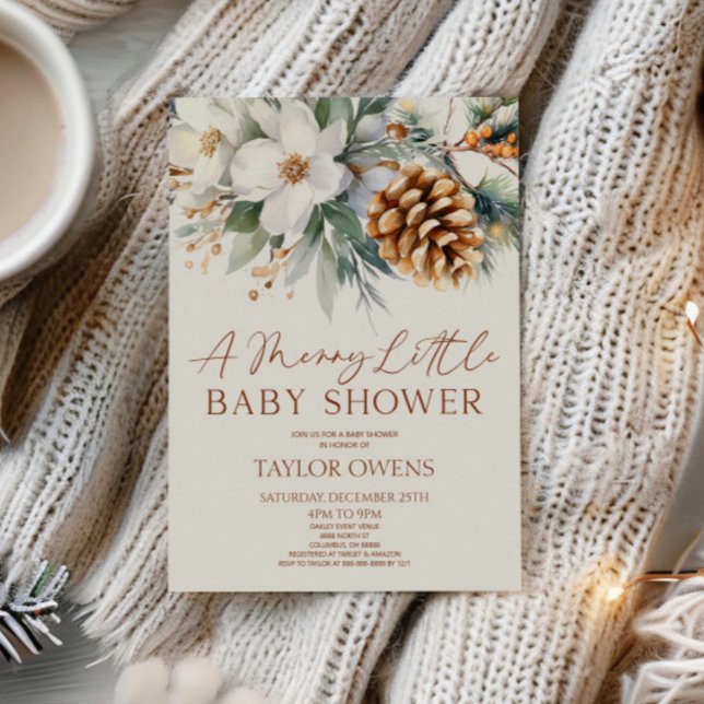 Floral Pine Tree A Merry Little Baby Shower Invitation (Creator Uploaded)
