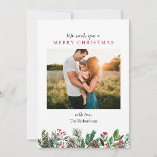 Floral Pine Two Photo Christmas Holiday Card
