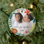 Floral & Pine Wreath | Full Photo | Holiday Ceramic Tree Decoration<br><div class="desc">This beautiful holiday photo ornament features a wreath frame (made up of colourful hand drawn flowers,  leaves,  pine boughs,  berries,  and sprigs). All artwork created exclusively by Orabella Prints - you won't find this design anywhere else! :)</div>