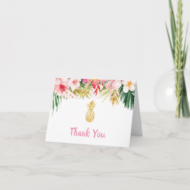Floral Pineapple Baby Shower Thank You Card (Front)
