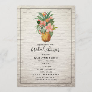Floral Pineapple Brick Tropical Bridal Shower Invitation