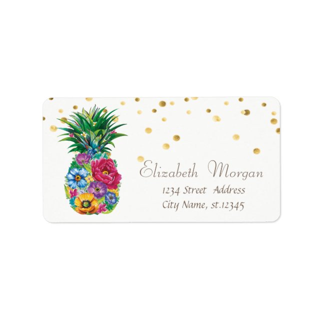 Floral Pineapple Gold Foil Confetti Label (Front)