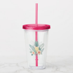 Floral Pineapple & Hawaiian Acrylic Tumbler