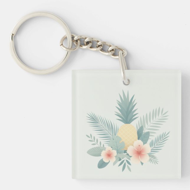 Floral Pineapple & Hawaiian Key Ring (Front)