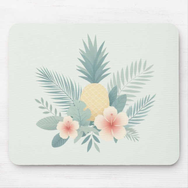 Floral Pineapple & Hawaiian Mouse Mat (Front)