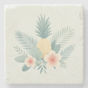 Floral Pineapple & Hawaiian Stone Coaster