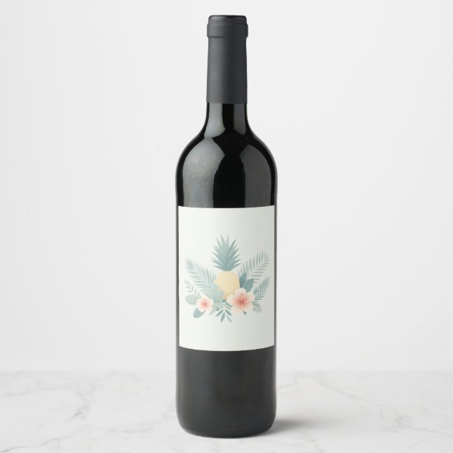 Floral Pineapple & Hawaiian Wine Label (Front)