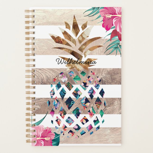 Floral Pineapple striped Monogram Planner (Front)