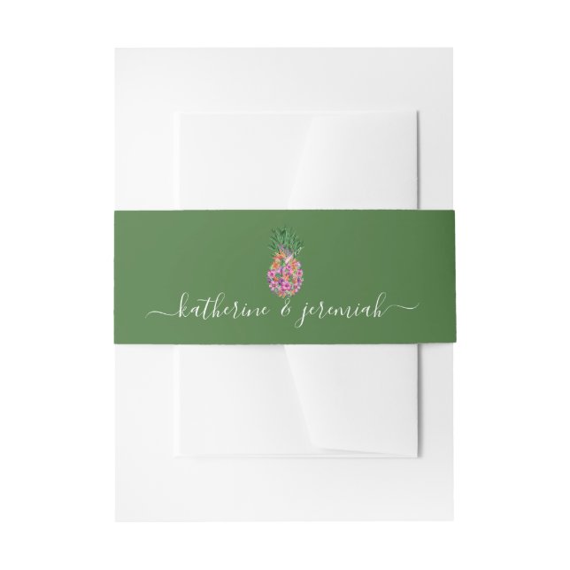Floral Pineapple Summer Watercolor Wedding Invitation Belly Band (Front Example)