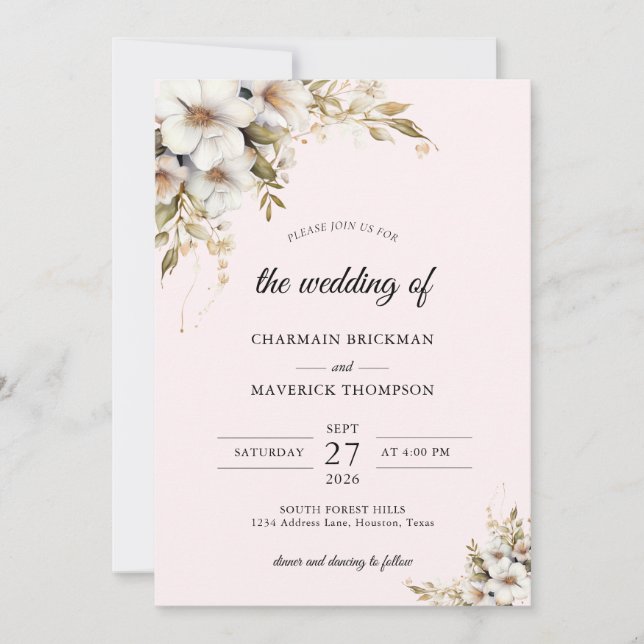  Floral Ping Wedding Invitation (Front)