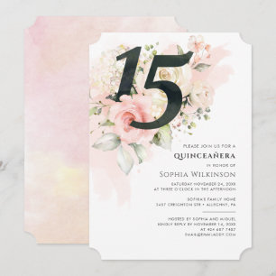 Floral Pink 15th Birthday Quinceanera Rustic Invitation