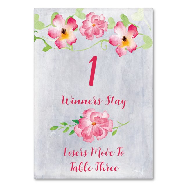 Floral Pink #1 Bunco Table Card (Front)