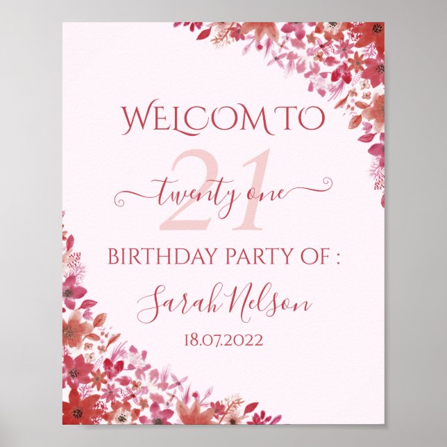 Floral Pink 21st Birthday  Poster (Front)