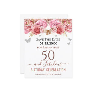 Floral Pink 50th Birthday Save the Date