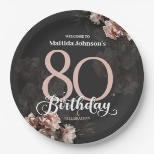 Floral Pink 80th Birthday Paper Plate