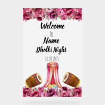 Floral pink acrylic Dholki night sign