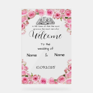 Floral pink acrylic wedding sign