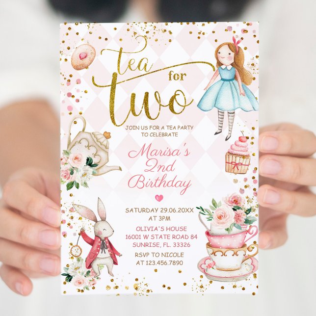 Floral Pink Alice Tea for Two Birthday Party  Invitation (Creator Uploaded)
