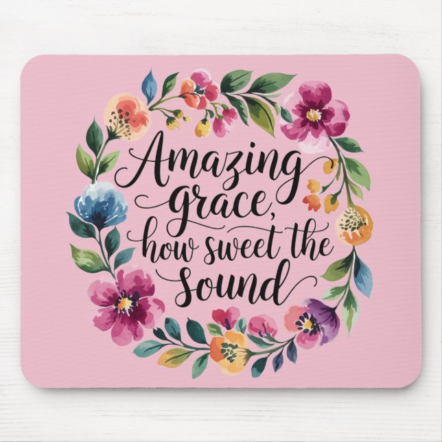 Floral Pink Amazing Grace Mouse Mat (Front)