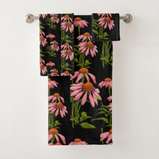 floral pink and black bath towel set
