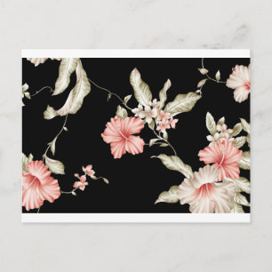 Floral Pink And Black Flower Japanese Art Blank Postcard
