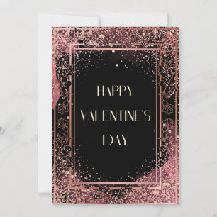 Floral Pink And Black Glitter Valentine's Day Card