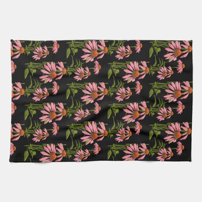 floral pink and black tea towel (Horizontal)