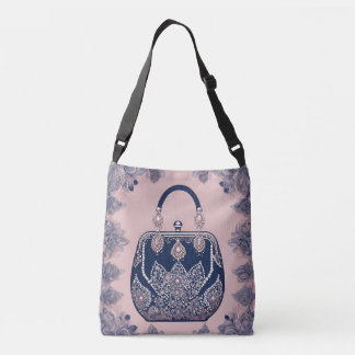 Floral pink and blue AI art  Crossbody Bag