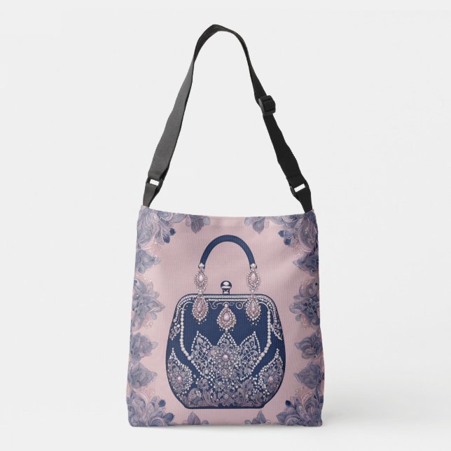 Floral pink and blue AI art  Crossbody Bag (Back)