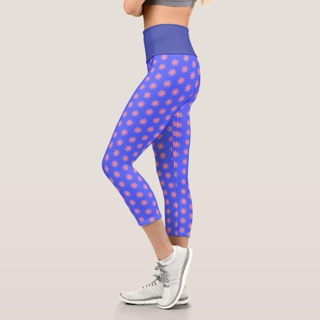 Floral Pink And Blue Pattern Capri Leggings (Left)