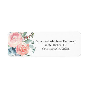 Floral Pink and Blue Roses Return Address Labels