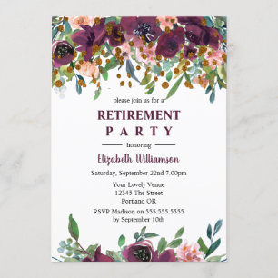 Floral Pink and Burgundy Retirement Party Invitation