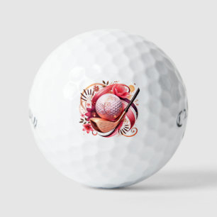 Floral Pink and Gold Golf Balls