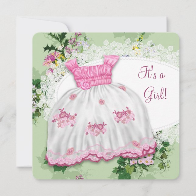 Floral Pink and Green Baby Shower Invitation (Front)