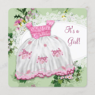 Floral Pink and Green Baby Shower Invitation