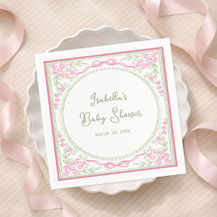 Floral Pink and Green Baby Shower Paper Napkin