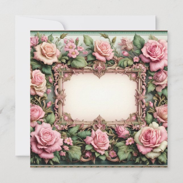 Floral Pink and Green Blank Card Template (Front)