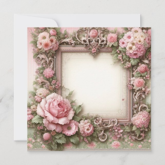 Floral Pink and Green Blank Card Template (Front)