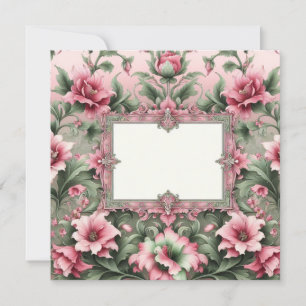 Floral Pink and Green Blank Card Template