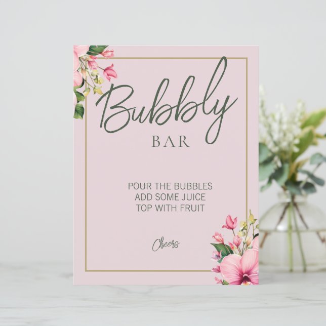 Floral Pink and Green Bubbly Bar Sign (Standing Front)