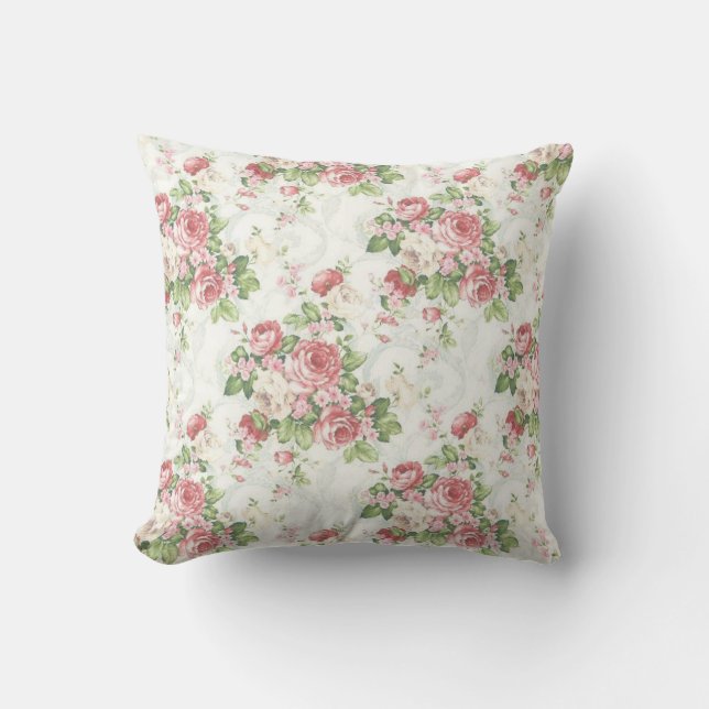 Floral Pink and Green Cushion (Front)