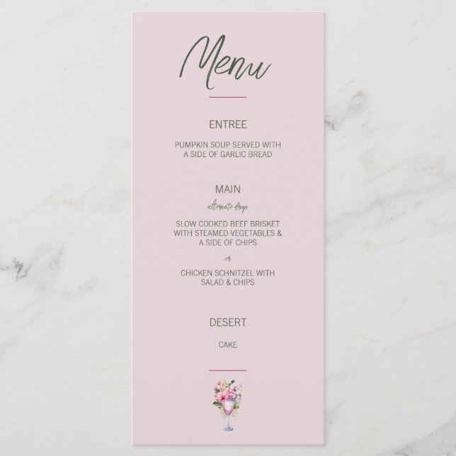 Floral Pink and Green Flat Menu (Front)
