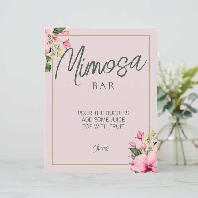 Floral Pink and Green Mimosa Bar Sign (Standing Front)