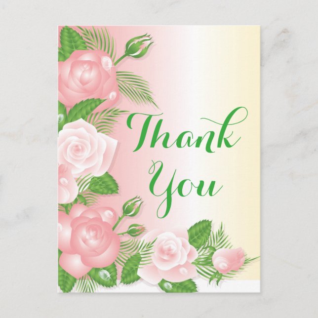 Floral Pink And Green Thank Your Rose Flowers Postcard (Front)