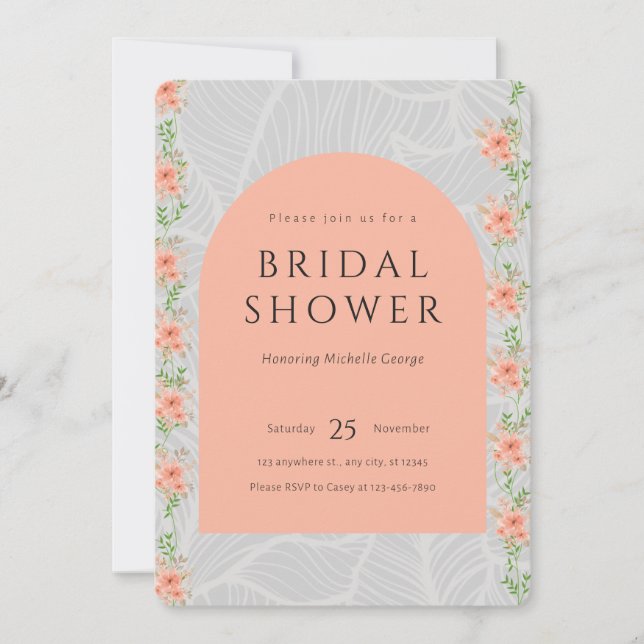 Floral Pink and Grey Bridal Shower  Invitation (Front)