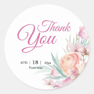 Floral Pink and Orange Wedding Card Template Classic Round Sticker