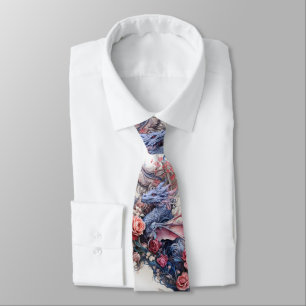 Floral Pink and Purple Dragon Wedding Tie
